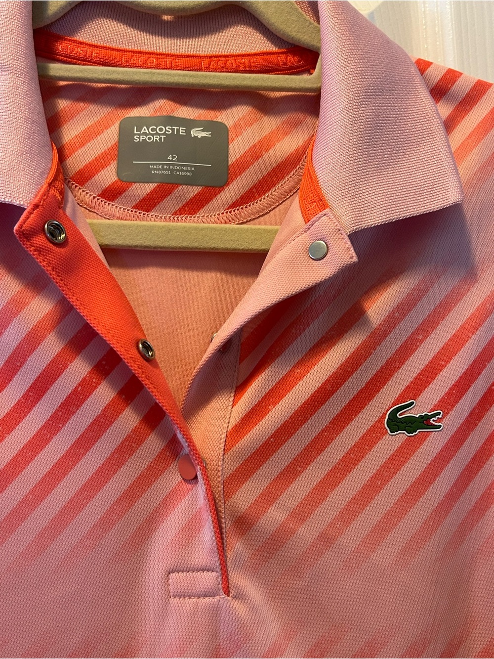 Lacoste Pink and Coral Striped Sleeveless Polo Tank - Picture 3 of 8